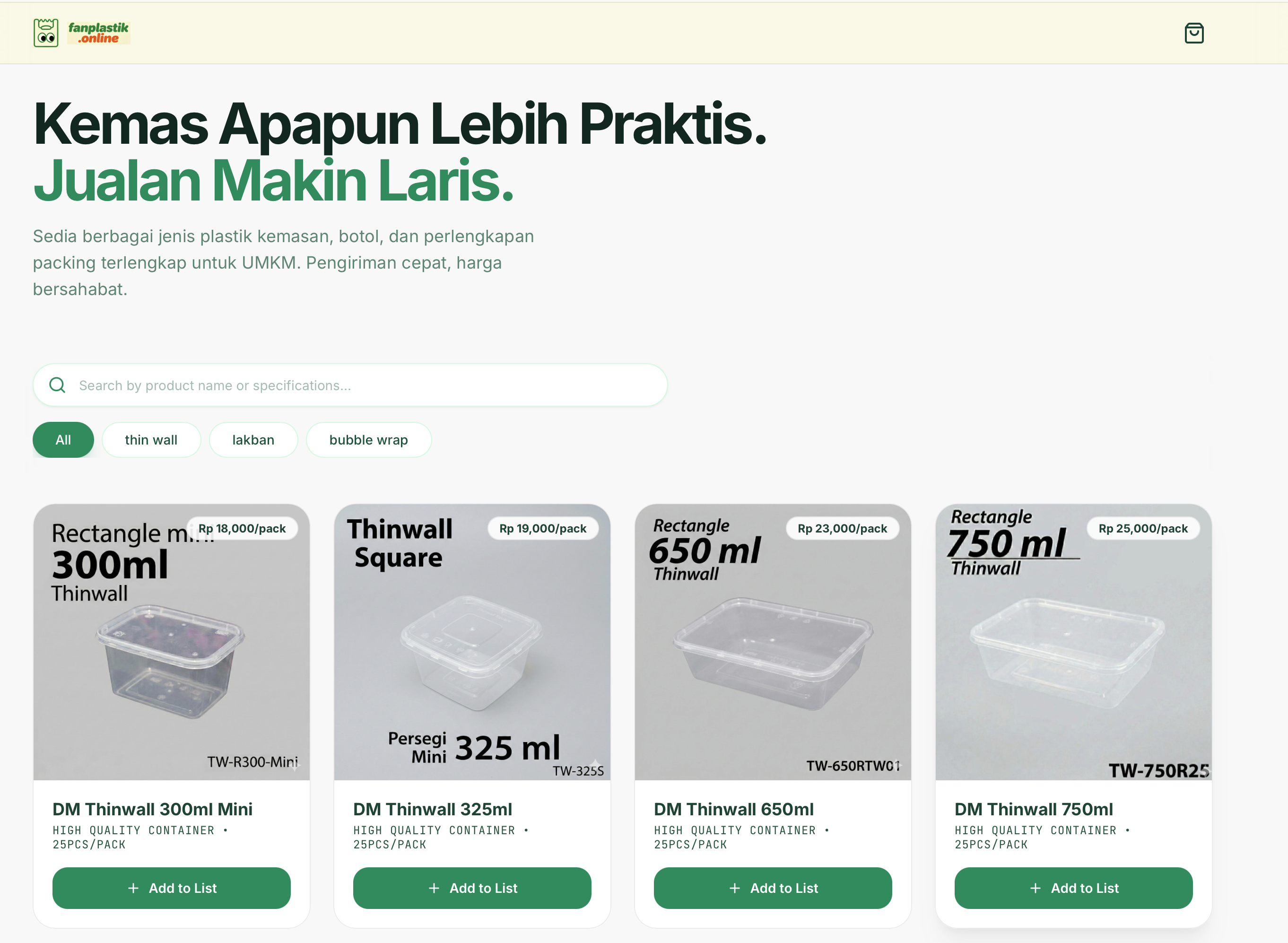 Landingpage for Plastic Store screenshot